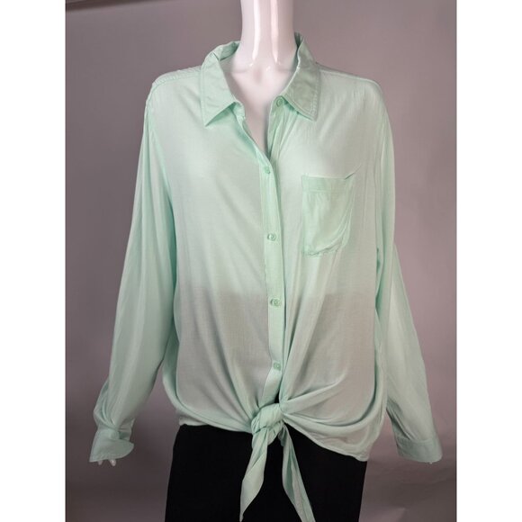 Old Navy Womens Mint Green Long Sleeve Button-Up Shirt Lightweight Rayon Size XL - Picture 10 of 16